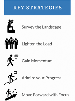 Key Strategies: Survey the Landscape, Lighten the Load, Gain Momentum, Admire your Progress, Move forward with Focus